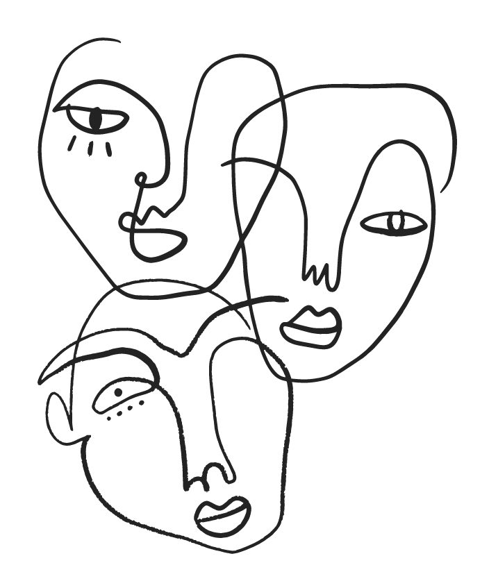 Minimalistic sketches of three faces